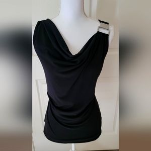 Michael Kors Black Top Size Lrg Waterfall Sleeveless Silver Shoulder Clasp